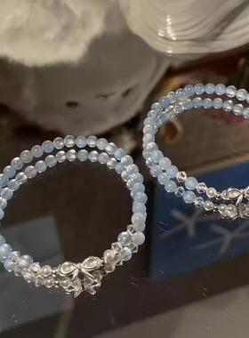 蓝玉髓水晶银蝴蝶手链