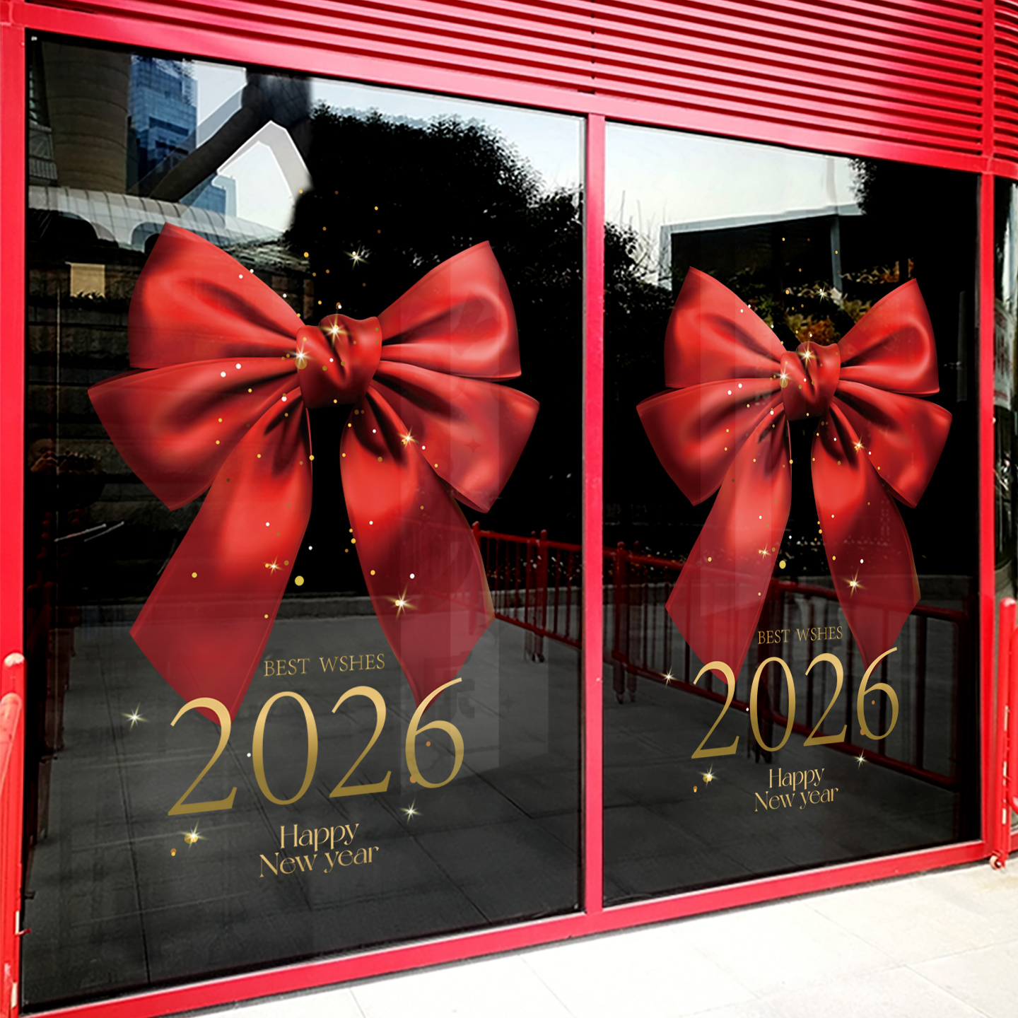 2026圣诞节新年装饰窗花蝴蝶结