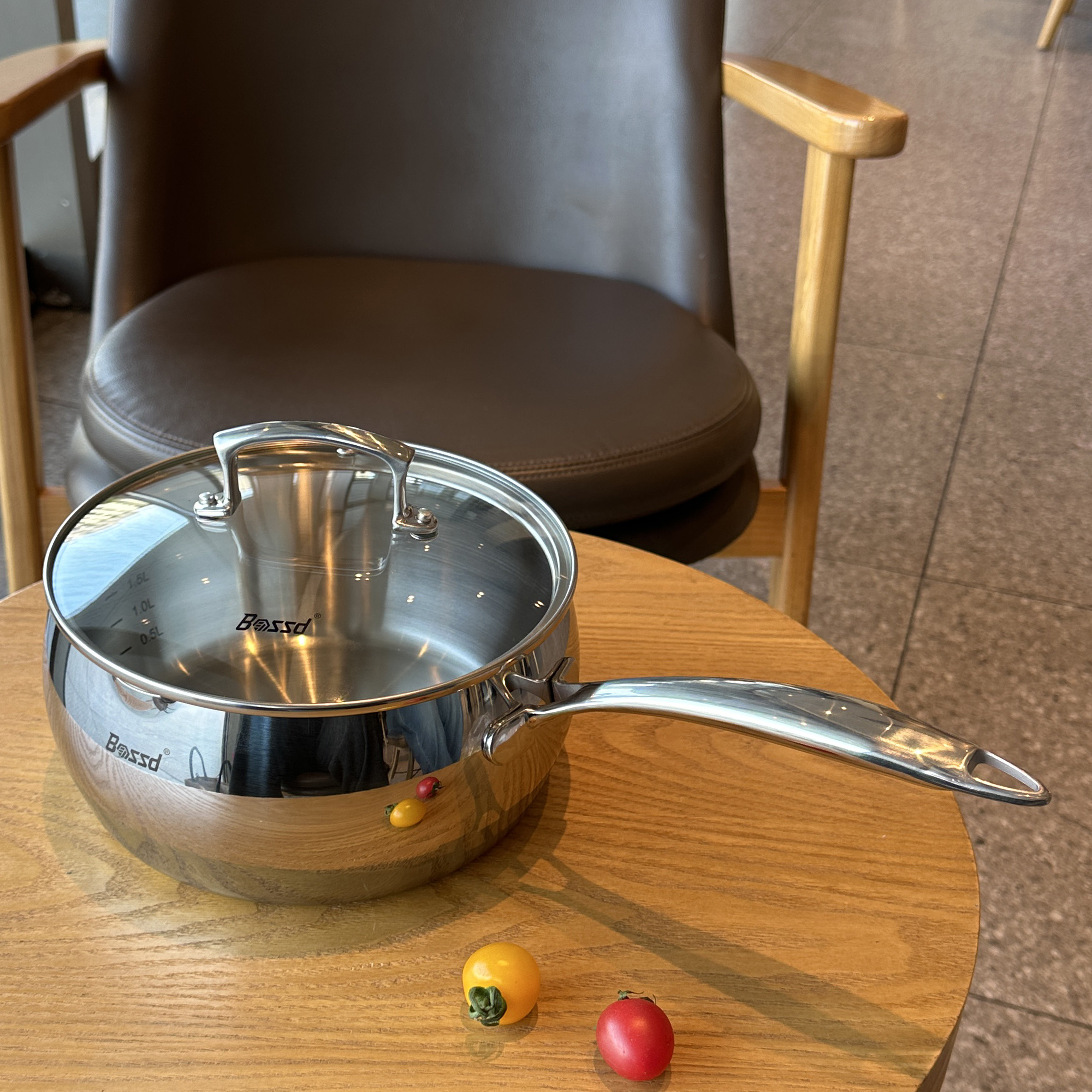 Bossd304不锈钢奶锅辅食锅无涂层三层钢不粘锅热奶煮粥煮面16cm