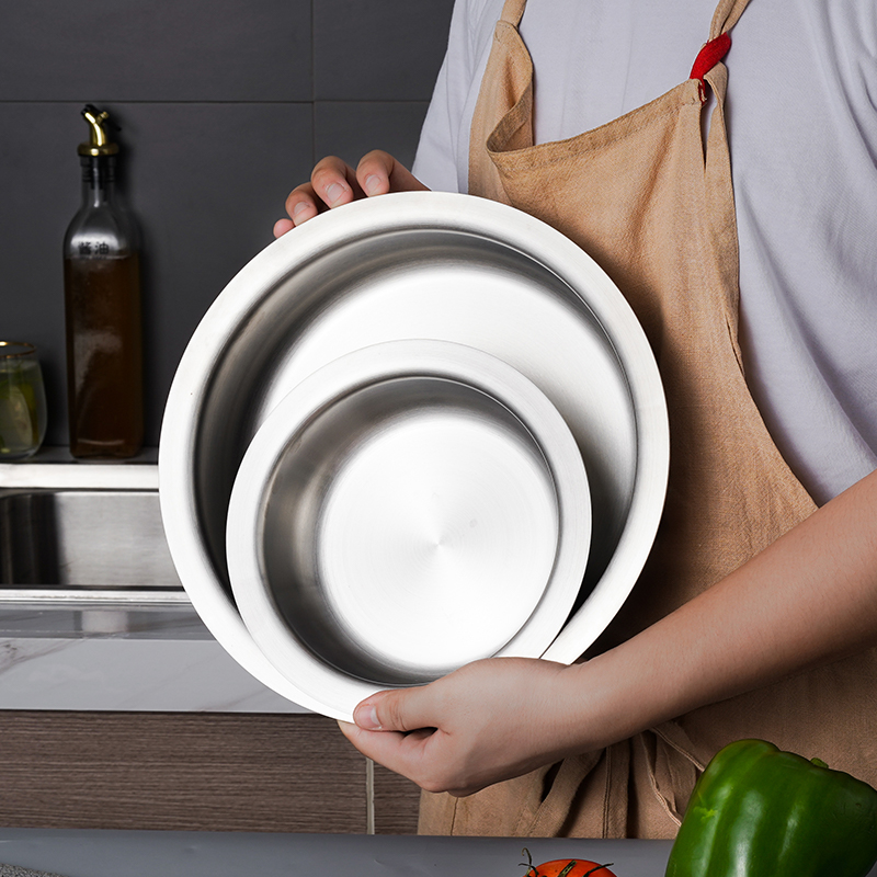 kankuma可加热不锈钢盘子圆盘菜盘碟子餐盘加厚深汤盆烤盘蒸盘碗