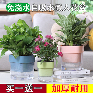 绿萝花盆专用自吸水培家用透明懒人盆栽专用水养树脂盆塑料厚花盆
