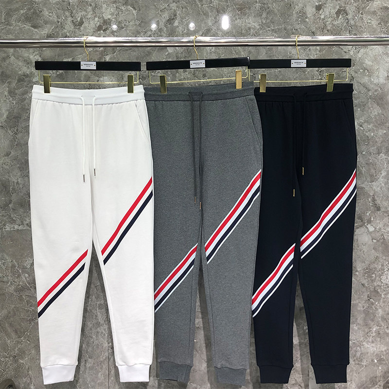 tb裤子针织长裤红白蓝斜三杠男女情侣休闲运动裤色织卫裤束脚裤潮