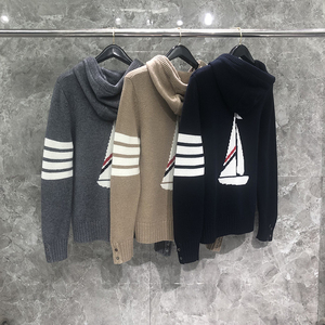 tb针织外套连帽拉链开衫毛衣男女同款情侣装后背帆船卫衣秋冬款潮