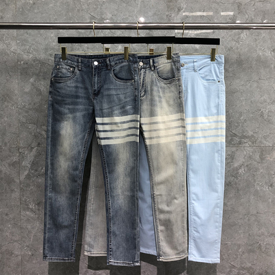 四条杠条纹修身水洗牛仔裤TB长裤