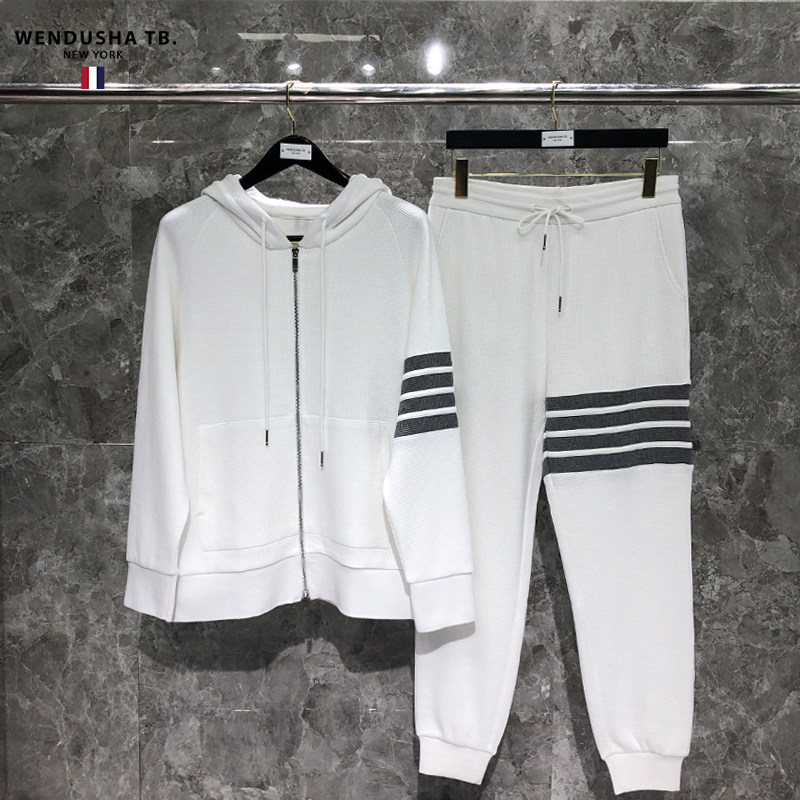 tb华夫格卫衣开衫男女情侣同款四杠圆领两件套头秋冬宽松外套休闲