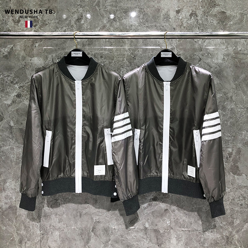 tb拉链外套卫衣情侣开衫男女四条杠上衣韩版宽松潮防水立领灰夹克