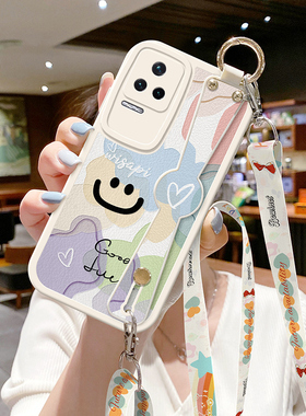 适用红米k60手机壳k70新款k50至尊版k40Pro斜挎挂绳turbo3可背带腕带note12Turbo小羊皮11tpro笑脸10保护套13