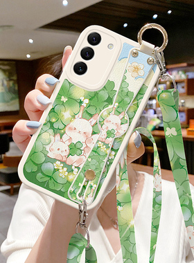 适用三星s23手机壳新款S22十斜挎挂绳s24plus简约月亮花朵兔note20ultra防摔s21+背带腕带S20FE保护套Galaxy