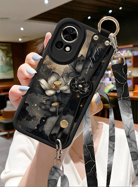 琛赋适用华为nova13手机壳新款nova12活力版11ultra背带挂绳nove10pro油画荷花9斜挎8SE高级感7硅胶6保护套5i