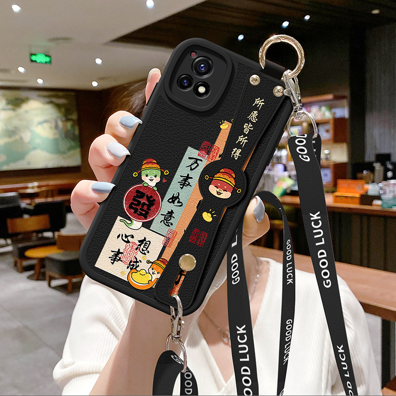 适用vivo y53s手机壳y52s新款y37挂脖子y35斜挎挂绳y36女y33s蛇年国风书法y32支架y31s背带斜跨y30外壳t1套T2