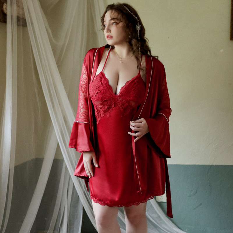 睡衣睡袍新款潮女红色婚礼结婚晨袍新娘大码浴袍女伴娘高级感外袍