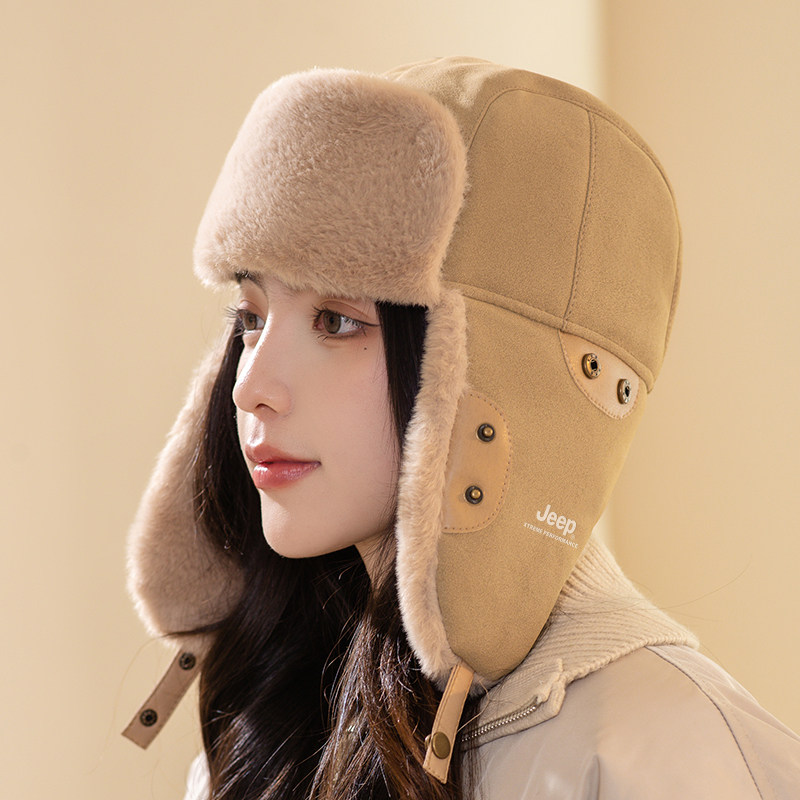 jeep吉普冬季保暖帽子女士加绒防风防寒骑车雷锋帽加厚遮脸面罩女