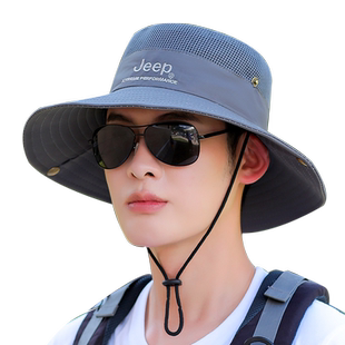 jeep吉普帽子男夏季遮阳户外男士太阳帽大檐透气渔夫帽钓鱼防晒帽