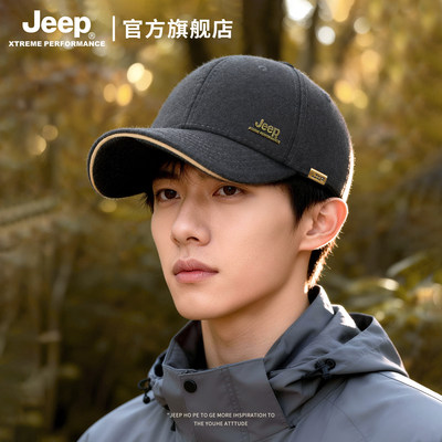 jeep羊毛棒球帽中老年保暖鸭舌帽