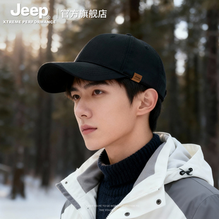 jeep吉普男士冬季加绒棒球帽户外骑行保暖硬顶鸭舌帽防风冬天帽子