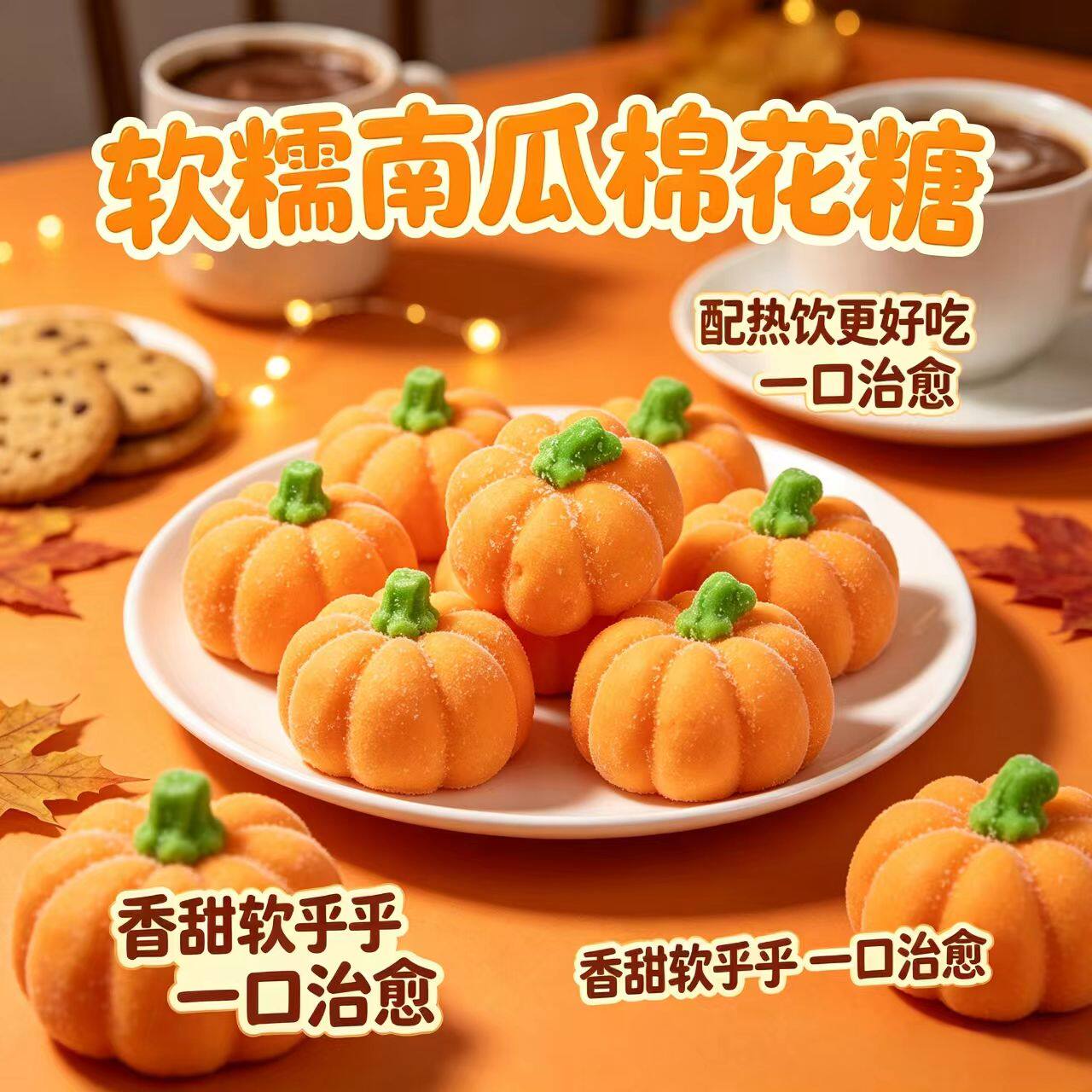 万圣节南瓜造型棉花糖烘焙蛋糕装饰儿童礼物水果味独立包装平安夜