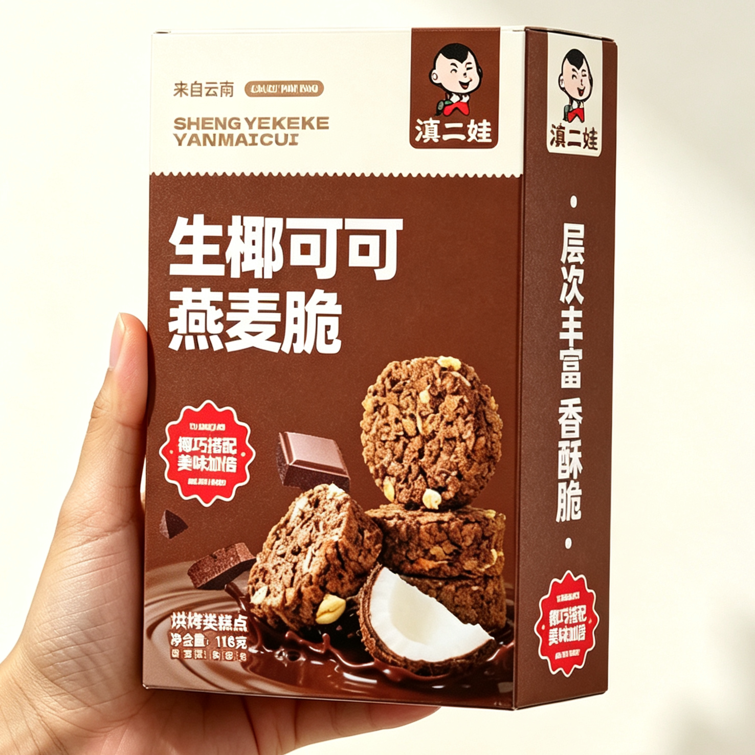 滇二娃奇亚籽羽衣甘蓝燕麦脆黑巧坚果燕麦片非油炸饼干解馋小零食