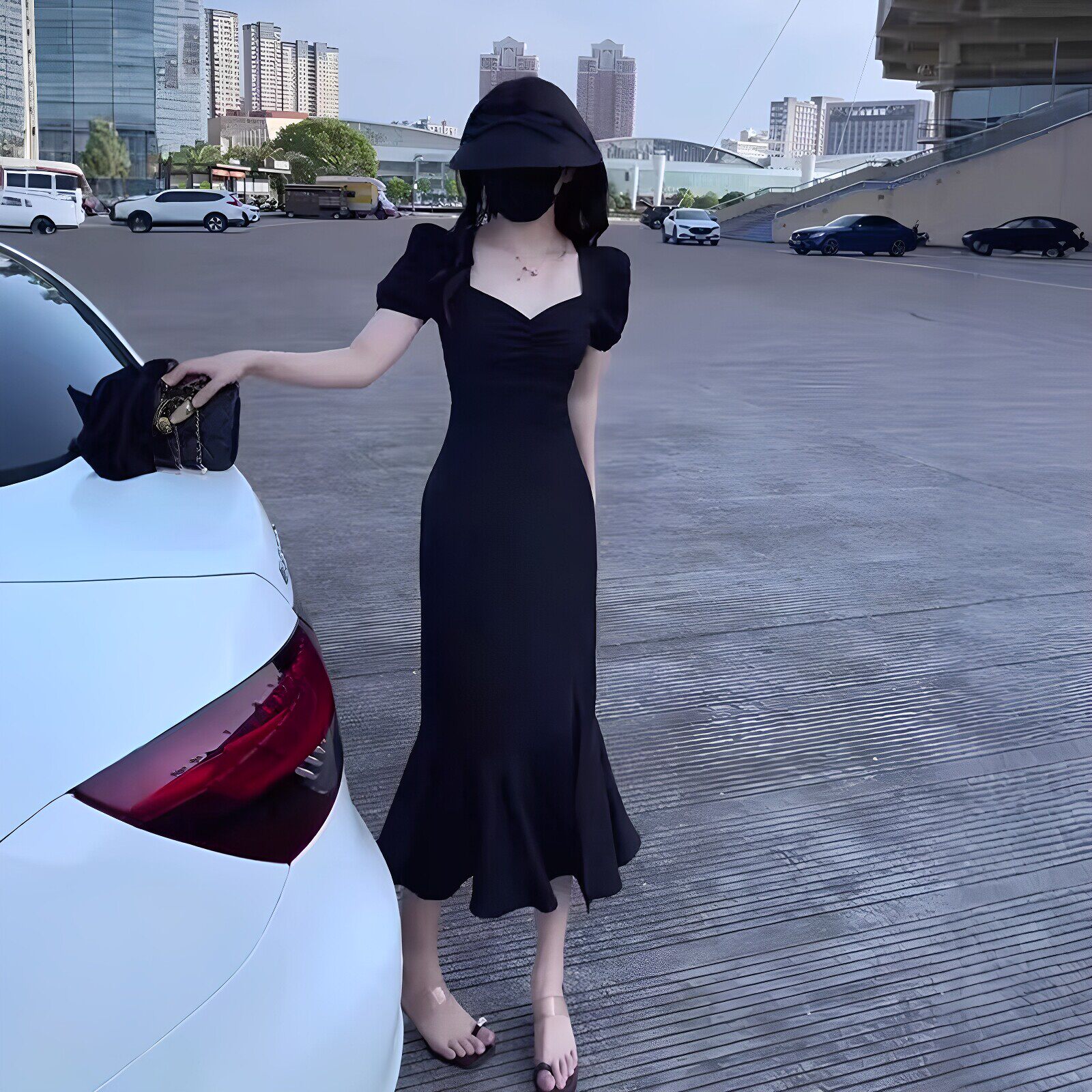 巨好看高级感掐腰鱼尾包臀连衣裙夏季黑色独特漂亮赫本气质长裙子