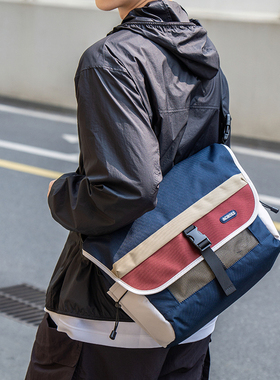 Across原创设计潮牌斜挎包男撞色邮差包发泼水休闲单肩包街头包包