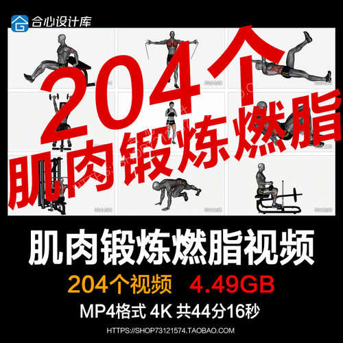 运动器械肌肉锻炼燃脂健身姿势动作演示3D动画模型4K高清视频素材