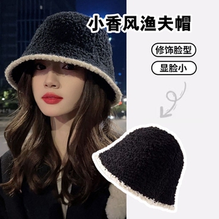 韩里韩气的帽子水桶女秋冬毛绒显脸小渔夫帽针织日系保暖百搭盆帽