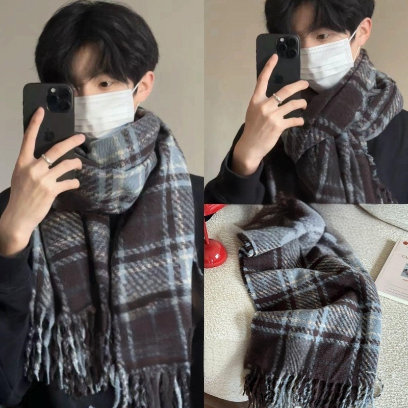 围巾男款秋冬季新款韩版格子百搭高级氛围感复古保暖披肩情侣围脖