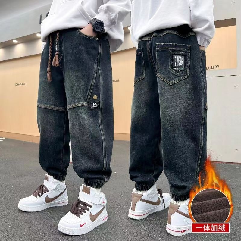 男童裤子秋外穿弹力冬牛仔裤宽松大码加肥加大中大童长裤牛仔裤