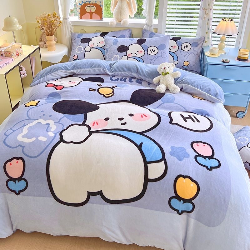 四件套牛奶绒a类母婴级加厚大版花保暖床单被套双面绒床品三件套