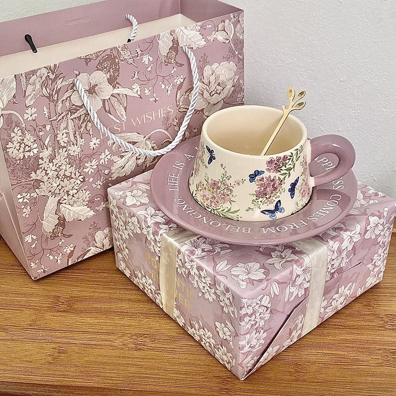 咖啡杯子高档精致复古油画碟陶瓷马克杯子生日礼物送女生伴手礼开