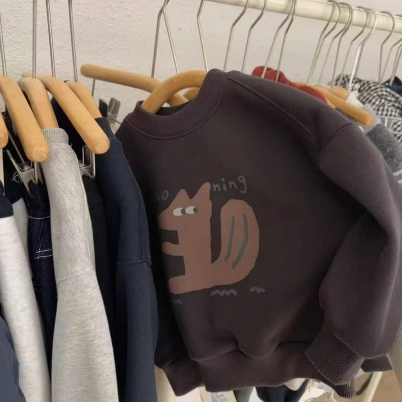 男童卫衣加厚加绒圆领2025秋冬卡通印花韩系中小童儿童保暖上衣潮