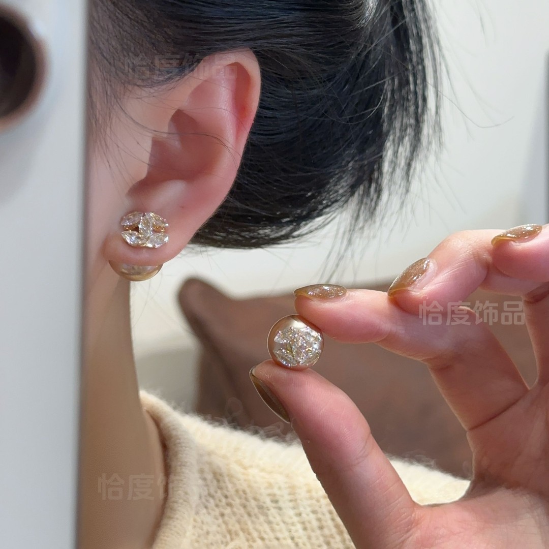 恰度浔溪一款两戴法式小香风设计感轻奢温柔气质型锆石耳钉女士款