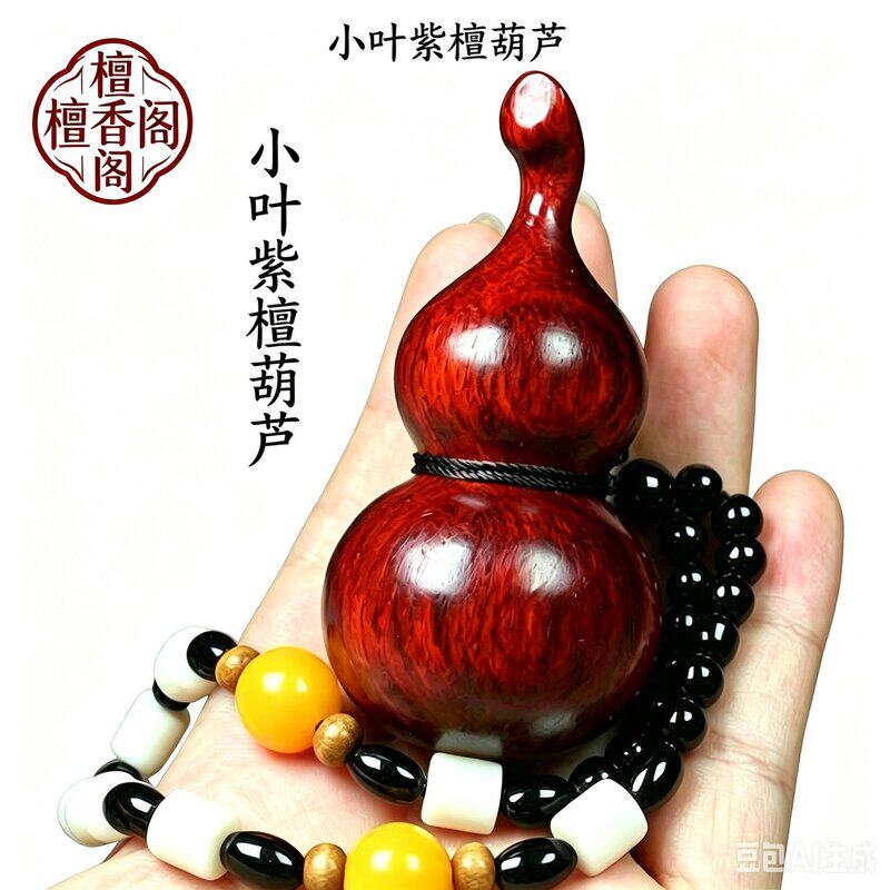 百檀香文玩2026年新款百檀阁紫檀福禄葫芦雕刻手把件中式木质饰品