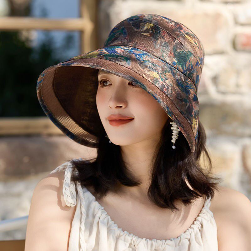 杭州丝绸工厂新款防晒太阳帽夏季女透气骑车防风空顶大檐遮阳帽女