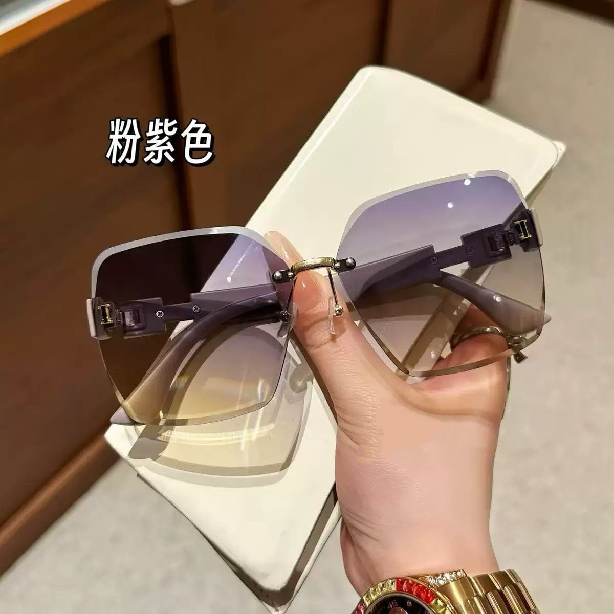 抖音同款网红百搭显瘦无框太阳镜防紫外线墨镜大圆脸自带妆容滤镜