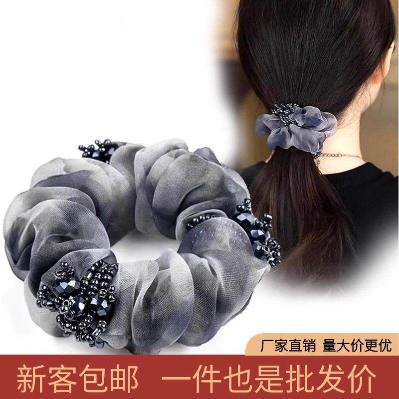 双层网纱大肠发圈水晶发饰感头绳显发量马尾夹半扎头饰头花