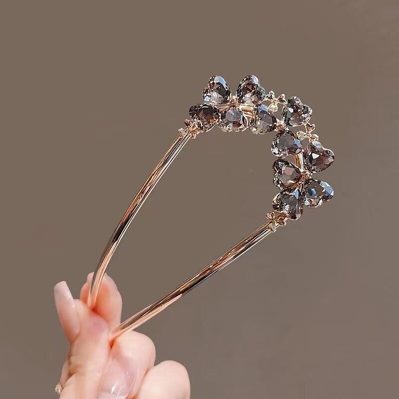 法式感水晶三叶草u型发簪简约盘发发钗汉服旗袍发卡挽发饰女