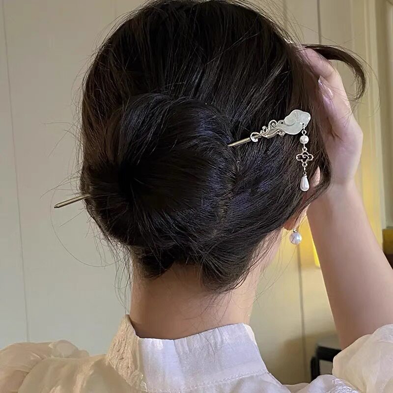 祥云玉如意流苏发簪古风小众设计感簪子复古盘发发钗簪花头饰发饰