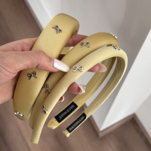 芝士奶油黄法式蝴蝶结发箍女2025新款甜美精致高颅顶头箍盘发