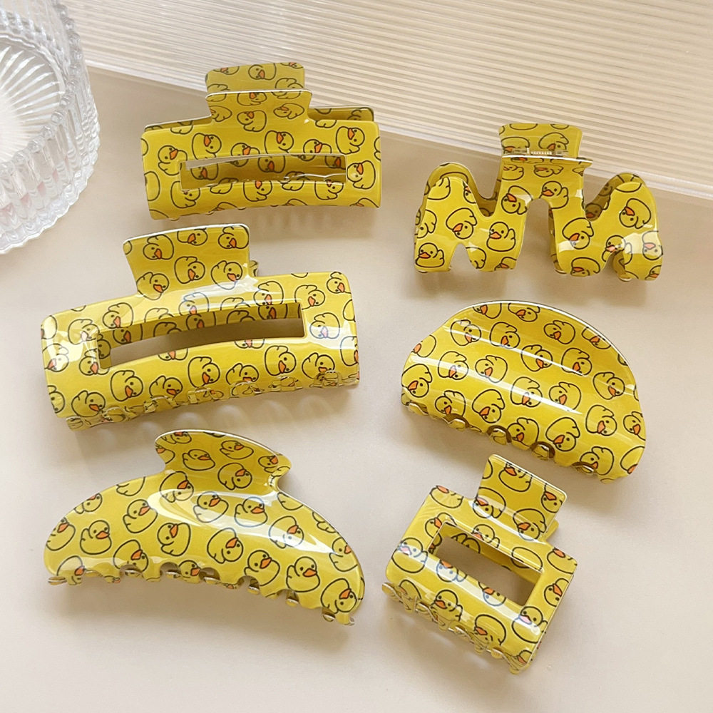 柏菲雅小黄鸭抓夹仿醋酸发夹半圆半扎发抓夹子方形鲨鱼夹发饰品女