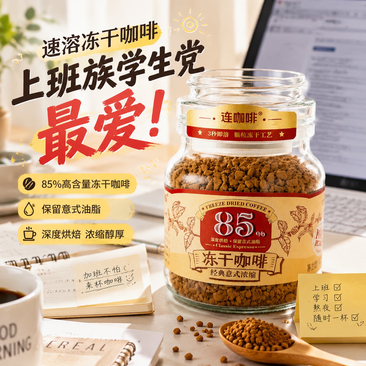 连咖啡冻干咖啡意式浓缩黑咖图片