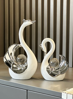 高颜值水晶球情侣天鹅摆件现代轻奢家居玄关客厅酒柜电视柜装饰品