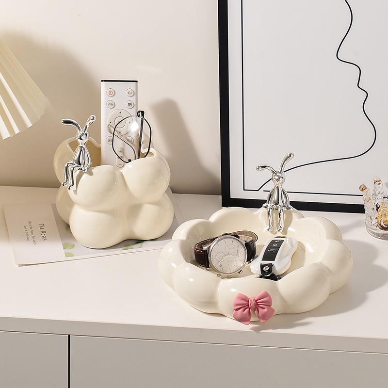 奶油风入户玄关钥匙收纳盒