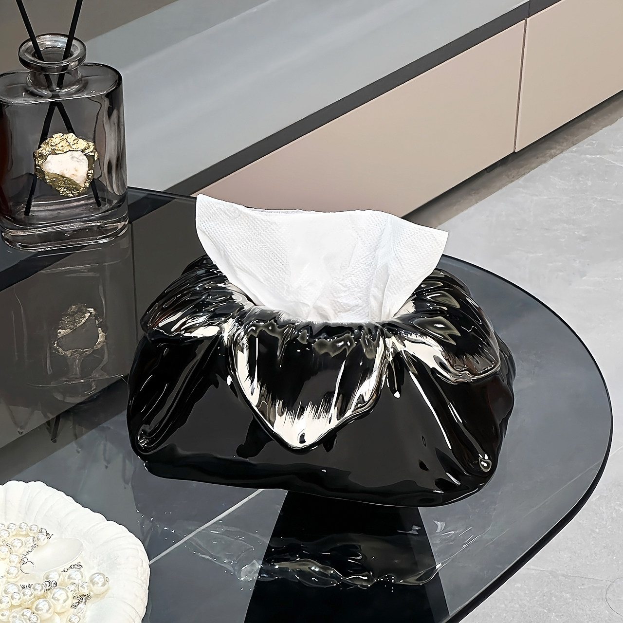 轻奢风高级感陶瓷纸巾盒家居桌面装饰品抽纸盒家用茶几样板间摆件