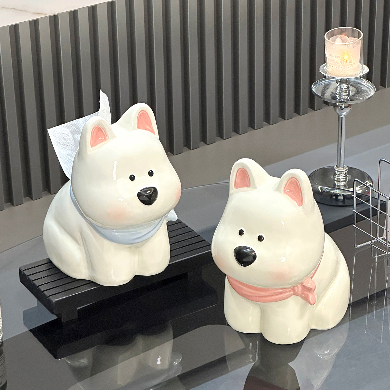 可爱西高地小狗纸巾盒客厅摆件