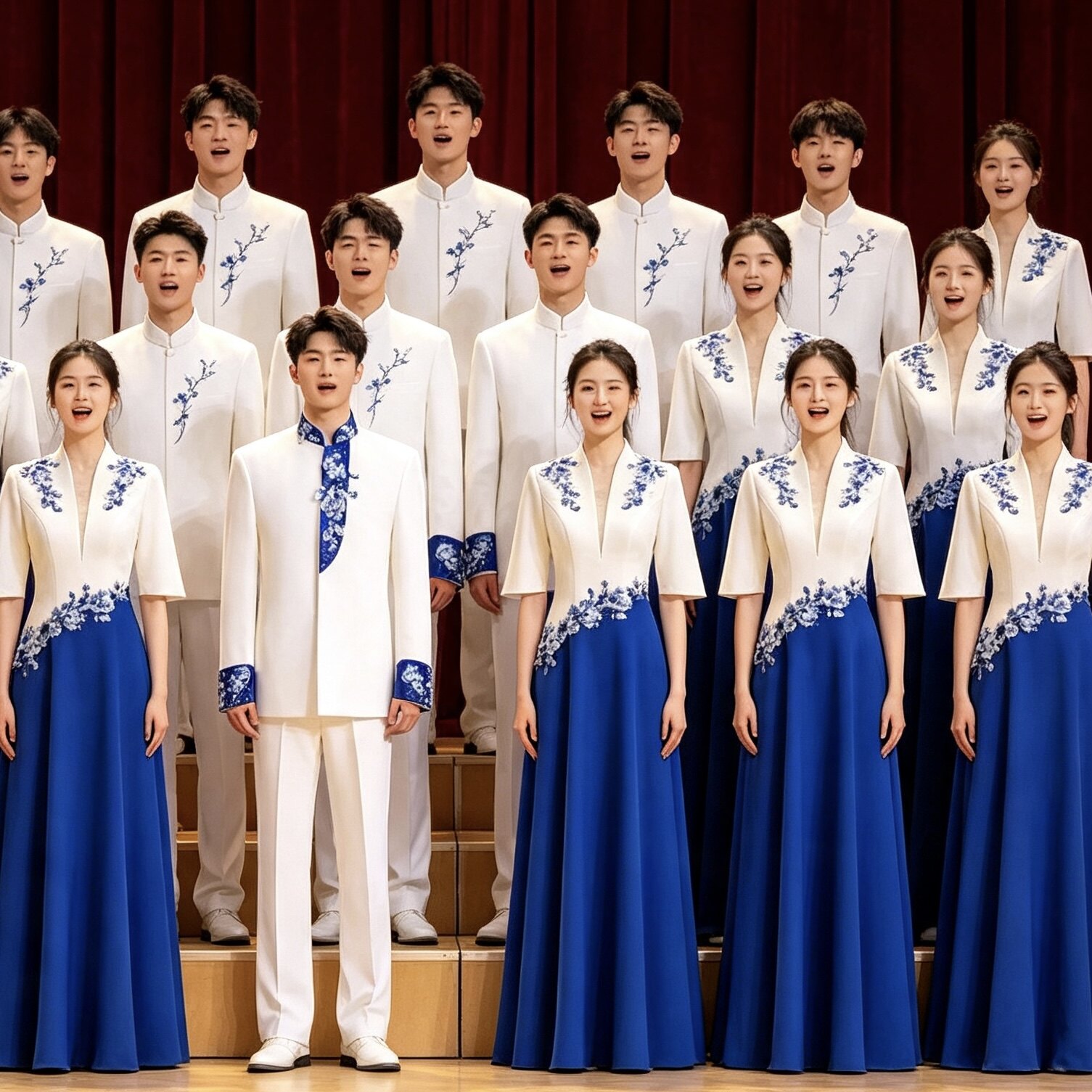新款国风大合唱团演出服男女学生合唱比赛表演服主持朗诵礼服长裙