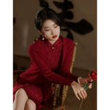 Бордовое ципао, вечернее платье, свадебное платье, летняя юбка, коллекция 2023