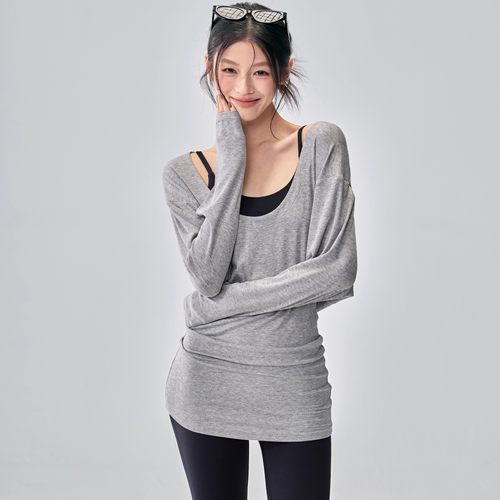 LULUVURU瑜伽服U领罩衫女蝙蝠袖