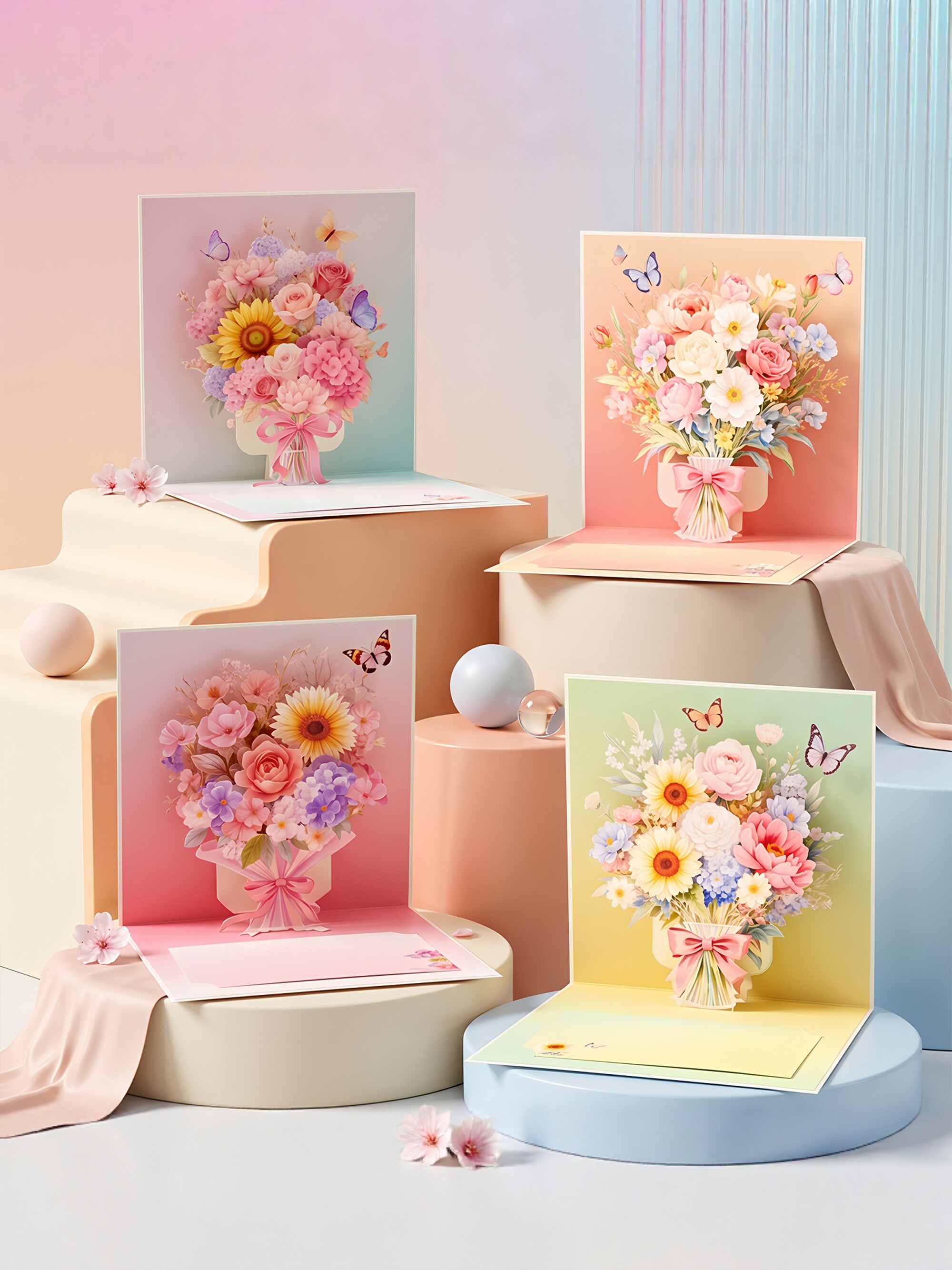 立体花束贺卡3D小清新祝福礼物卡片创意教师节贺卡母亲节祝福卡