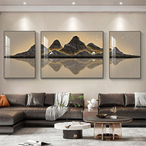 新款山水客厅装饰画 画大气轻奢沙发背景墙挂画 画现代简约寓意好