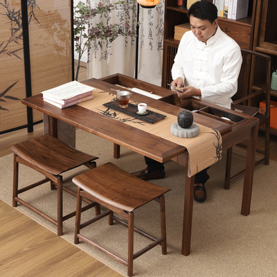 有枝新中式黑胡桃木阳台茶桌